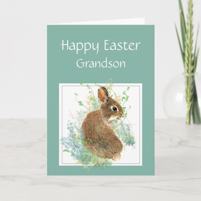 Happy Easter Cute Bunny Great Grandson Holiday Card (Front)
