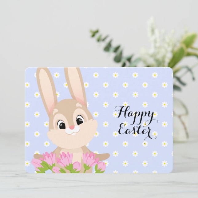 Happy Easter Cute Bunny Holiday Card (Standing Front)