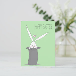 Happy Easter! Cute Bunny in a Top Hat - Green Postcard