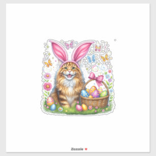 Happy Easter Cute Bunny Maine Coon Cat Easter Eggs