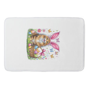 Happy Easter Cute Bunny Maine Coon Cat Easter Eggs Bath Mat