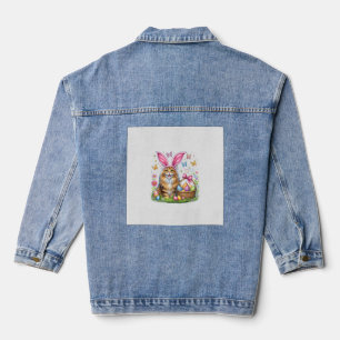 Happy Easter Cute Bunny Maine Coon Cat Easter Eggs Denim Jacket