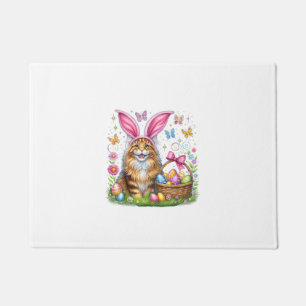 Happy Easter Cute Bunny Maine Coon Cat Easter Eggs Doormat