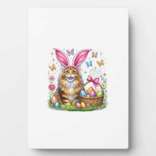 Happy Easter Cute Bunny Maine Coon Cat Easter Eggs Plaque