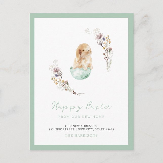 Happy Easter Cute Bunny New Home Announcement (Front)