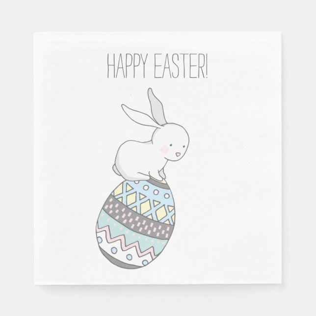 Happy Easter! Cute Bunny on an Easter Egg Napkin (Front)