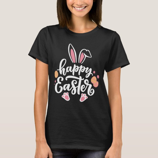 Happy Easter Cute Bunny Paw Egg Hunt T-Shirt (Front)
