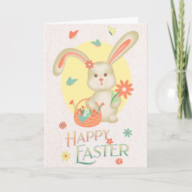 Happy Easter Cute Bunny Personalised Floral Pastel Holiday Card (Front)