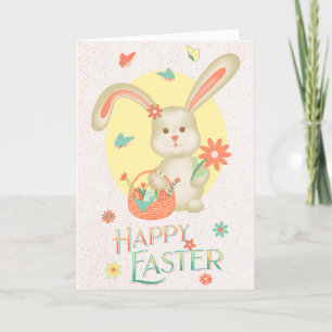 Happy Easter Cute Bunny Personalised Floral Pastel Holiday Card