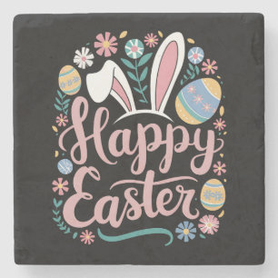Happy Easter Cute Bunny Rabbit Eggs Stone Coaster