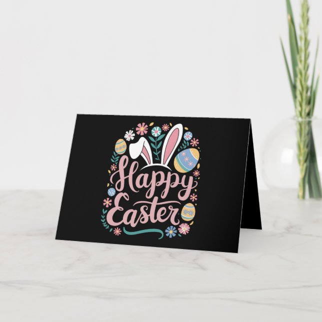 Happy Easter Cute Bunny Rabbit Eggs Thank You Card (Front)