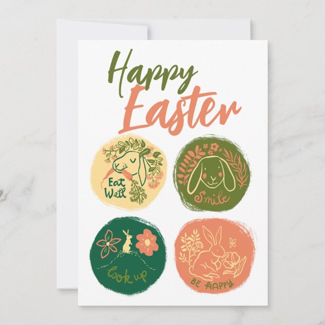 Happy Easter cute bunny rabbit positive Greetings Holiday Card (Front)