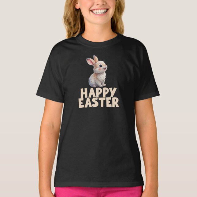 Happy Easter, Cute Bunny Rabbit T-Shirt (Front)