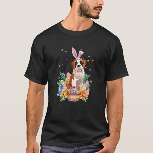 Happy Easter Cute Bunny Saint Bernard Wearing Bunn T-Shirt (Front)