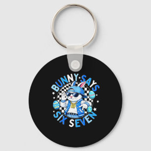 Happy easter cute bunny says six seven 6 7 meme 67 key ring