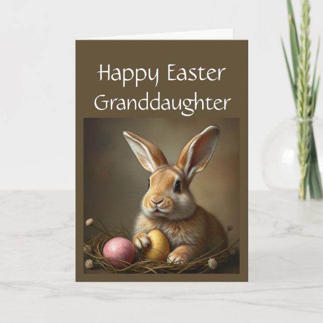 Happy Easter Cute Bunny Special Granddaughter Holiday Card (Front)