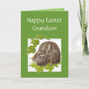 Happy Easter Cute Bunny Special Grandson Holiday Card