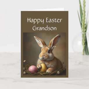 Happy Easter Cute Bunny Special Grandson Holiday Card