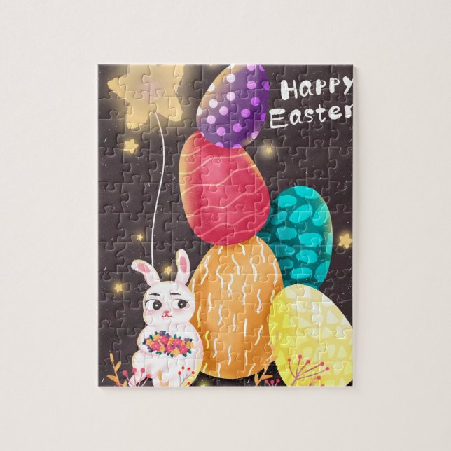 Happy Easter Cute Bunny Stacked Eggs Jigsaw Puzzle (Vertical)