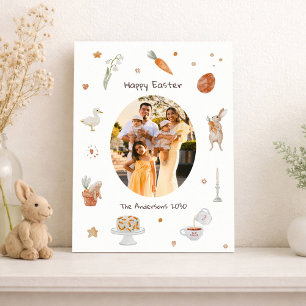 Happy Easter Cute Bunny Watercolor Family Photo Holiday Card