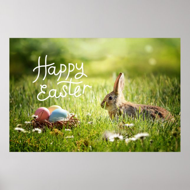 Happy Easter Cute Bunny with Colourful Easter  Poster (Front)