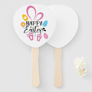 Happy Easter Cute Bunny With Easter Eggs Hand Fan