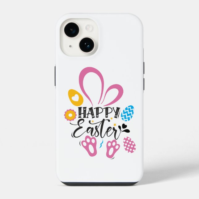 Happy Easter Cute Bunny With Easter Eggs iPhone Case (Back)