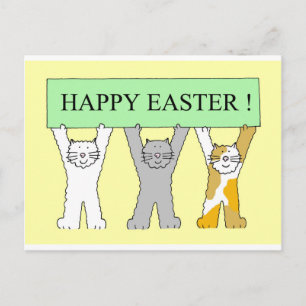 Happy Easter, Cute Cartoon Cats. Holiday Postcard