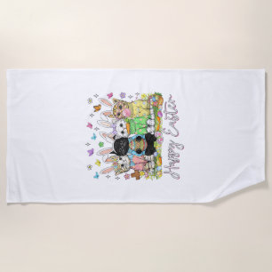 Happy Easter Cute Cat Lover Bunny Easter Day Women Beach Towel