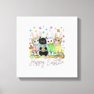Happy Easter Cute Cat Lover Bunny Easter Day Women Canvas Print