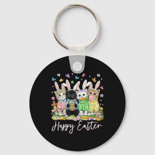 Happy Easter Cute Cat Lover Bunny Easter Day Women Key Ring