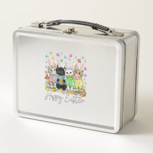 Happy Easter Cute Cat Lover Bunny Easter Day Women Metal Lunch Box