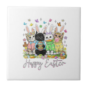 Happy Easter Cute Cat Lover Bunny Easter Day Women Tile