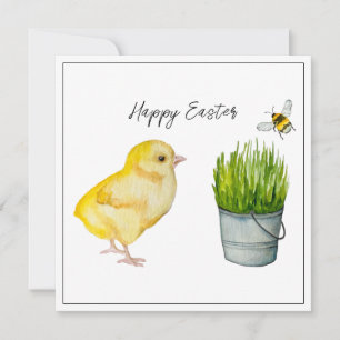 Happy Easter, cute chick and bumblebee