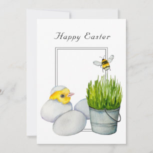 Happy Easter, cute chick and bumblebee Invitation