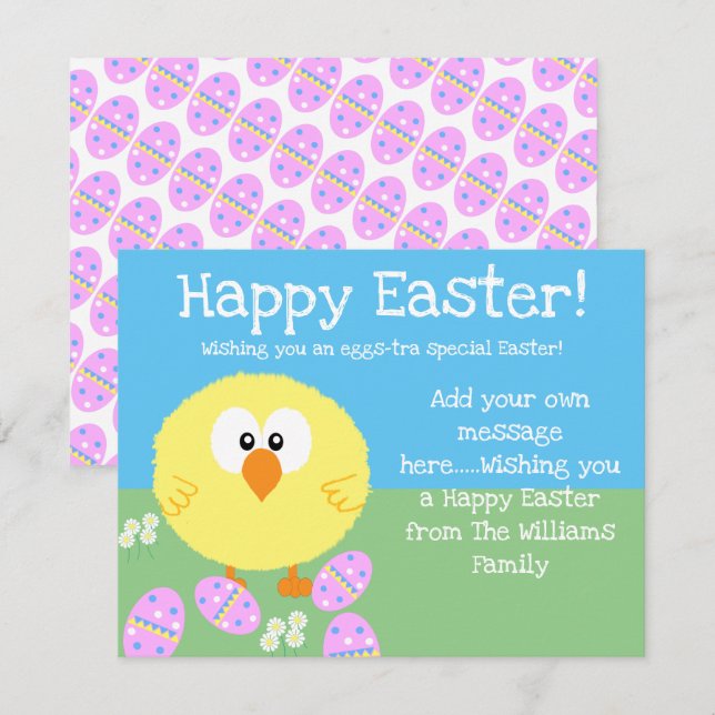 Happy Easter Cute Chick Egg Editable Holiday Card (Front/Back)