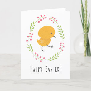 Happy Easter Cute Chick Floral Egg Wreath Card