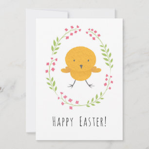 Happy Easter Cute Chick Floral Egg Wreath Card