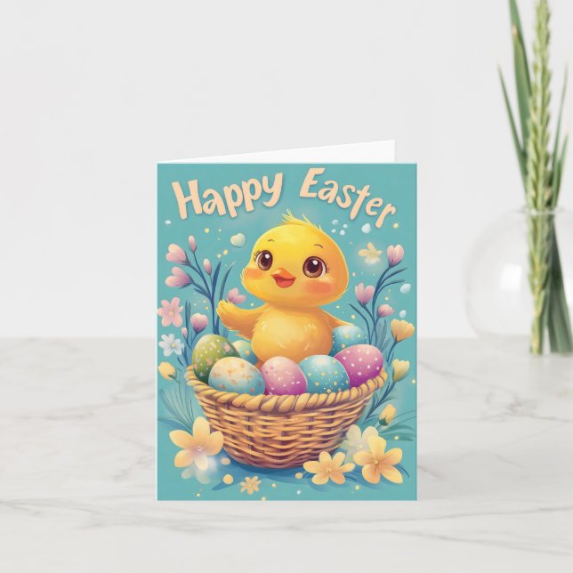 Happy Easter Cute Chick Greetings Card (Front)