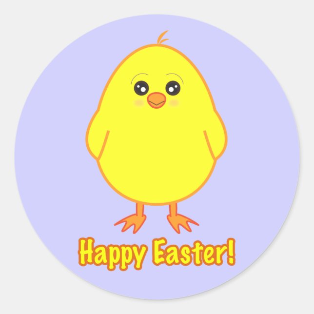 Happy Easter Cute Chick on Purple Classic Round Sticker (Front)