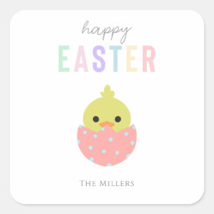 Happy Easter Cute Chick Peep Pastel Typography Square Sticker