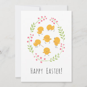 Happy Easter Cute Chicks Floral Egg Wreath Card