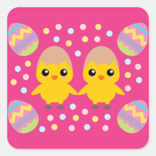 Happy Easter Cute Chicks Square Sticker