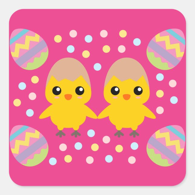 Happy Easter Cute Chicks Square Sticker (Front)