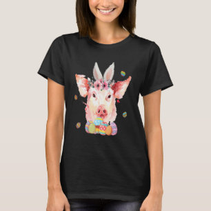 Happy Easter Cute Colourful Bunny Pig Flowers East T-Shirt
