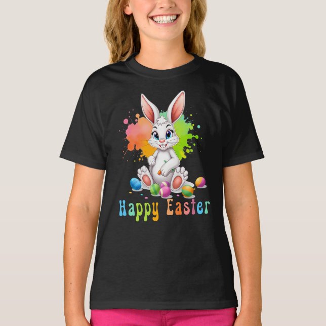 Happy Easter, Cute Colourful Easter T-Shirt (Front)