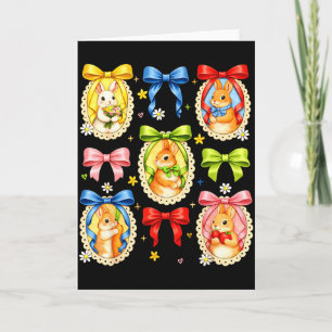 Happy Easter Cute Coquette Bow Bunny Portrait Girl Card