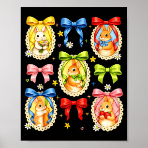 Happy Easter Cute Coquette Bow Bunny Portrait Girl Poster