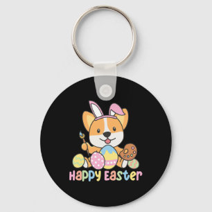 Happy Easter Cute Corgi At Easter With Easter Eggs Key Ring