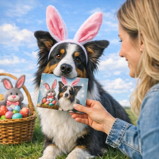 Happy Easter Cute Dog Holiday Greeting  Card (When your dog delivers the card himself, Easter gets a whole lot sweeter—Border Collie approved)